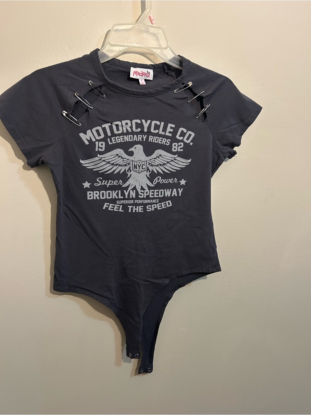 Charcoal Gray Motorcycle Graphic Bodysuit